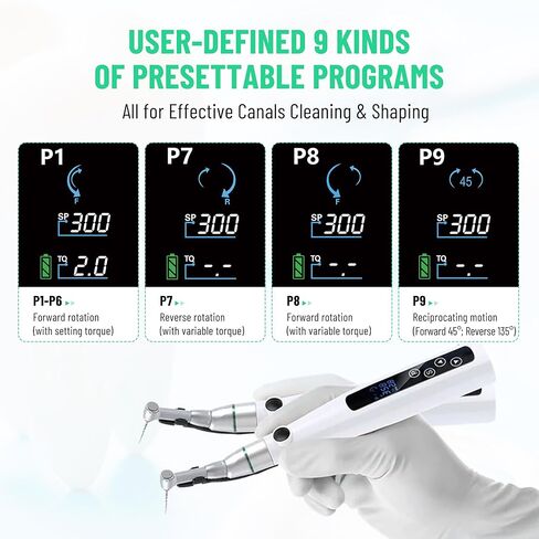 4E 4E'S USA Cordless Endodontic Handpiece with LED Display 510(K) Approved: Endo Motor 360 Degree Rotable | 16:1 Contra Angle | 9 Presettable Programs | Autoclavable, Ideal for Root Canal Treatment in Kuwait