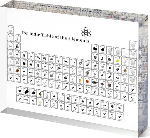 Periodic Table with Real Elements Inside, Acrylic Periodic Table Display with 83 Real Elements Samples, Craft, Teaching Tool, Gift for Kid, Students, Teacher, Science Lovers, 6*4.5*0.8 inch in Kuwait