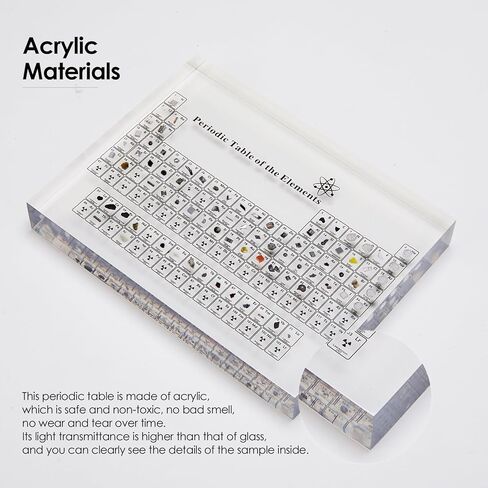 Periodic Table with Real Elements Inside, Acrylic Periodic Table Display with 83 Real Elements Samples, Craft, Teaching Tool, Gift for Kid, Students, Teacher, Science Lovers, 6*4.5*0.8 inch in Kuwait