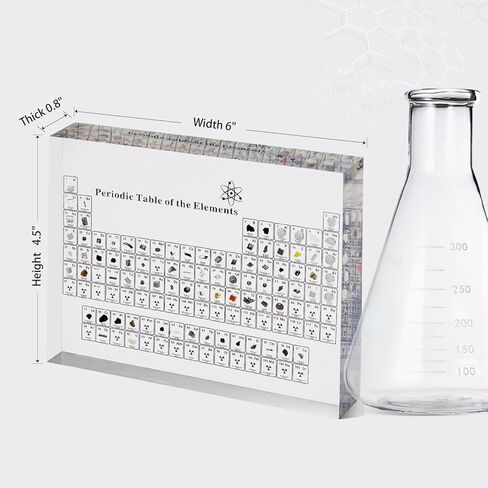 Periodic Table with Real Elements Inside, Acrylic Periodic Table Display with 83 Real Elements Samples, Craft, Teaching Tool, Gift for Kid, Students, Teacher, Science Lovers, 6*4.5*0.8 inch in Kuwait