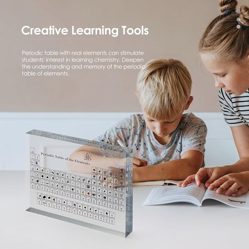 Periodic Table with Real Elements Inside, Acrylic Periodic Table Display with 83 Real Elements Samples, Craft, Teaching Tool, Gift for Kid, Students, Teacher, Science Lovers, 6*4.5*0.8 inch in Kuwait