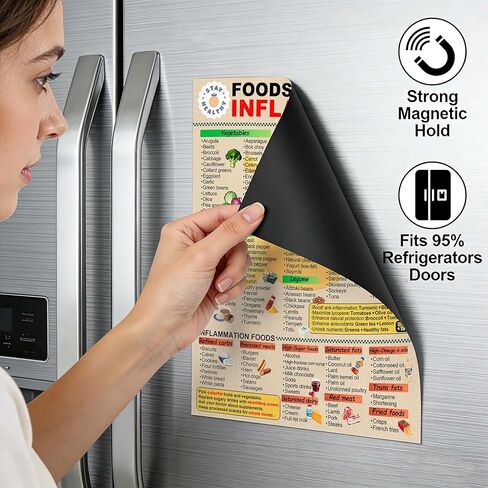 Anti Inflammatory Food Chart Magnetic Guide - 8.5x11 Inch Fridge Magnet for Healthy Diet, with 177 Researched Foods & Drinks, Educational Kitchen Decor for Beginners in Kuwait