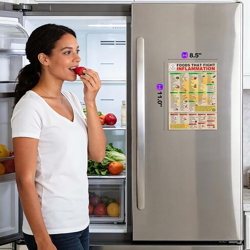 Anti Inflammatory Food Chart Magnetic Guide - 8.5x11 Inch Fridge Magnet for Healthy Diet, with 177 Researched Foods & Drinks, Educational Kitchen Decor for Beginners in Kuwait