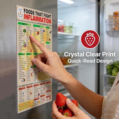Anti Inflammatory Food Chart Magnetic Guide - 8.5x11 Inch Fridge Magnet for Healthy Diet, with 177 Researched Foods & Drinks, Educational Kitchen Decor for Beginners in Kuwait