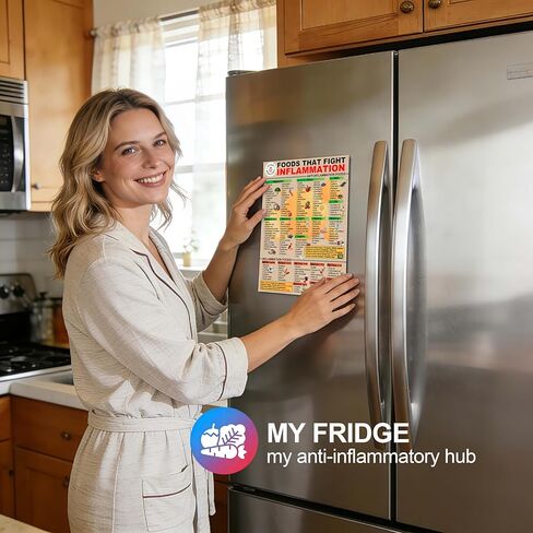 Anti Inflammatory Food Chart Magnetic Guide - 8.5x11 Inch Fridge Magnet for Healthy Diet, with 177 Researched Foods & Drinks, Educational Kitchen Decor for Beginners in Kuwait