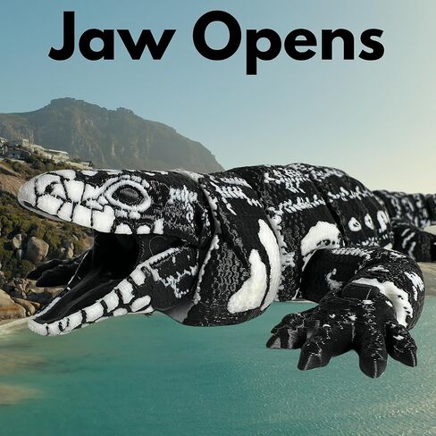 3D Printed Realistic Tegu Replica - Articulating Limbs & Movable Tail - Functional Jaw - Lifelike Collectible Reptile Model (White) in Kuwait