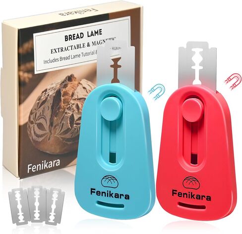 قطعتان من أداة تسجيل العجين المخمر المغناطيسي وأداة تسجيل الخبز متعددة الاستخدامات - خبز احترافي لخبز العجين المخمر وأدوات صنع الخبز - كتيب أنماط التسجيل وشفرات الحلاقة in Kuwait