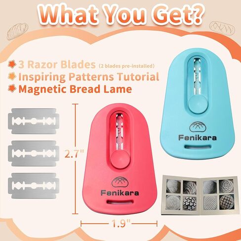 قطعتان من أداة تسجيل العجين المخمر المغناطيسي وأداة تسجيل الخبز متعددة الاستخدامات - خبز احترافي لخبز العجين المخمر وأدوات صنع الخبز - كتيب أنماط التسجيل وشفرات الحلاقة in Kuwait