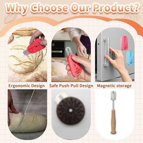 قطعتان من أداة تسجيل العجين المخمر المغناطيسي وأداة تسجيل الخبز متعددة الاستخدامات - خبز احترافي لخبز العجين المخمر وأدوات صنع الخبز - كتيب أنماط التسجيل وشفرات الحلاقة in Kuwait