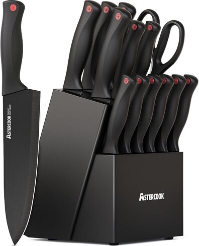 Knife Set, Astercook 15 Pieces Knife Sets for Kitchen with Block, Dishwasher Safe Kitchen Knife Set with Built in Sharpener Block, German Stainless Steel Knife Block Set, Valentine's Gift in Kuwait