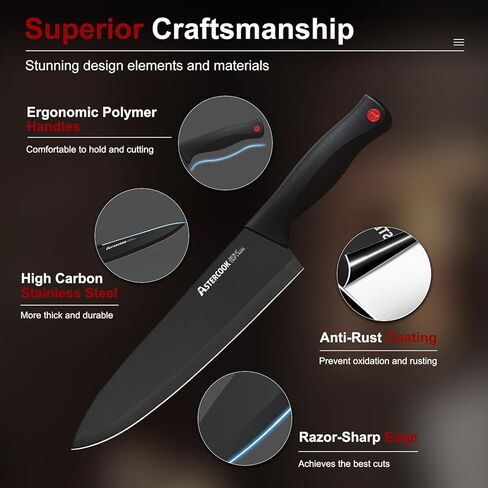 Knife Set, Astercook 15 Pieces Knife Sets for Kitchen with Block, Dishwasher Safe Kitchen Knife Set with Built in Sharpener Block, German Stainless Steel Knife Block Set, Valentine's Gift in Kuwait
