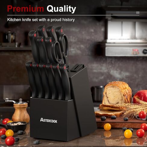 Knife Set, Astercook 15 Pieces Knife Sets for Kitchen with Block, Dishwasher Safe Kitchen Knife Set with Built in Sharpener Block, German Stainless Steel Knife Block Set, Valentine's Gift in Kuwait