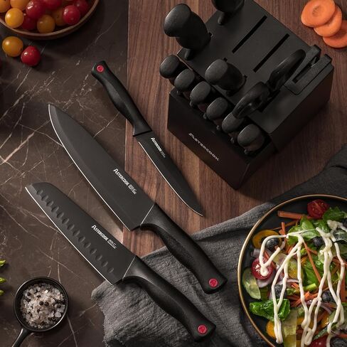 Knife Set, Astercook 15 Pieces Knife Sets for Kitchen with Block, Dishwasher Safe Kitchen Knife Set with Built in Sharpener Block, German Stainless Steel Knife Block Set, Valentine's Gift in Kuwait