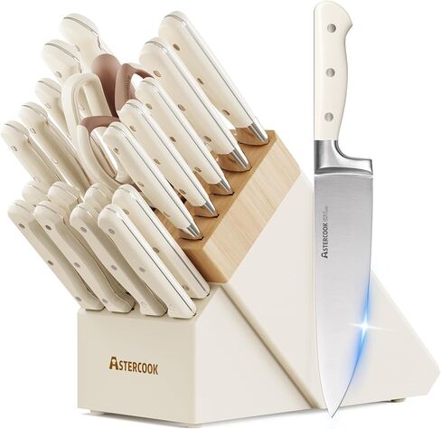 Knife Set,Astercook Kitchen Knife Set with Block 14-Piece Full Tang Stainless Steel Knives with Sharpener Dishwasher Safe and Anti-Slip Ergonomic Handle Valentine's Gift Utensils Set in Kuwait
