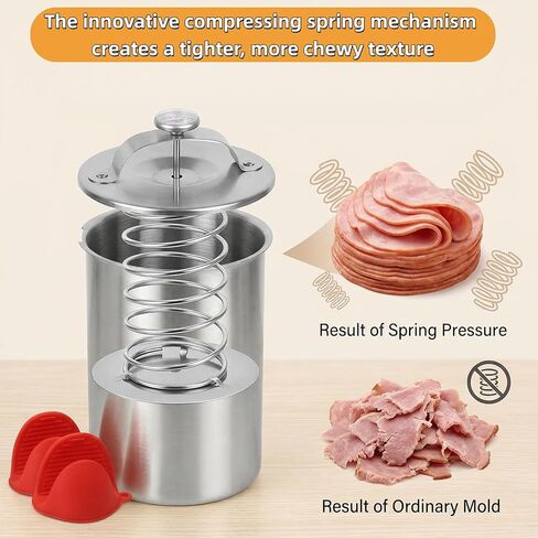 Deli Meat Press Stainless Steel with Thermometer, Lunch Meat Press Mold, Ham Maker Meat Press Tool, with 20 Cooking Bags + 2 anti-scalding clips, for Making Sandwich, Delimeat, Lunchmeat in Kuwait