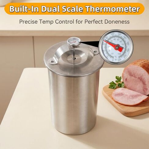 Deli Meat Press Stainless Steel with Thermometer, Lunch Meat Press Mold, Ham Maker Meat Press Tool, with 20 Cooking Bags + 2 anti-scalding clips, for Making Sandwich, Delimeat, Lunchmeat in Kuwait