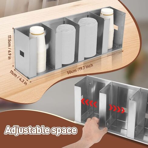 حامل أكواب وغطاء من الفولاذ المقاوم للصدأ قابل للتعديل - 4 حجرات، موزع أكواب سعة 32 أونصة للمطاعم، حامل أكواب تجاري منظم للقش، موزع غطاء من الفولاذ المقاوم للصدأ 304 in Kuwait