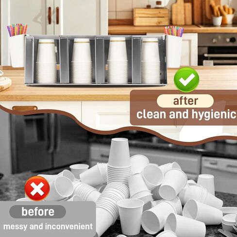 حامل أكواب وغطاء من الفولاذ المقاوم للصدأ قابل للتعديل - 4 حجرات، موزع أكواب سعة 32 أونصة للمطاعم، حامل أكواب تجاري منظم للقش، موزع غطاء من الفولاذ المقاوم للصدأ 304 in Kuwait