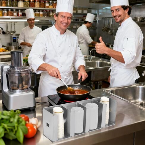 حامل أكواب وغطاء من الفولاذ المقاوم للصدأ قابل للتعديل - 4 حجرات، موزع أكواب سعة 32 أونصة للمطاعم، حامل أكواب تجاري منظم للقش، موزع غطاء من الفولاذ المقاوم للصدأ 304 in Kuwait