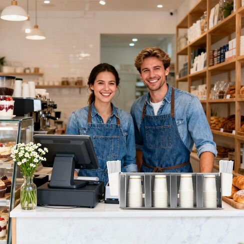 حامل أكواب وغطاء من الفولاذ المقاوم للصدأ قابل للتعديل - 4 حجرات، موزع أكواب سعة 32 أونصة للمطاعم، حامل أكواب تجاري منظم للقش، موزع غطاء من الفولاذ المقاوم للصدأ 304 in Kuwait