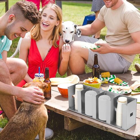 حامل أكواب وغطاء من الفولاذ المقاوم للصدأ قابل للتعديل - 4 حجرات، موزع أكواب سعة 32 أونصة للمطاعم، حامل أكواب تجاري منظم للقش، موزع غطاء من الفولاذ المقاوم للصدأ 304 in Kuwait