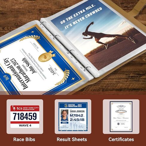 كتاب ألبوم Race Bib مع 40 أكمام واقية، منظم أرقام مريلة العداء، جلد PU بني in Saudi Arabia