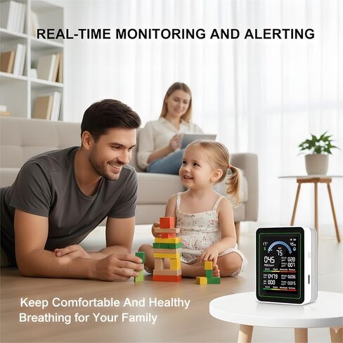 10 in 1 Smart Air Quality Monitor Indoor,Carbon Monoxide Monitoring,Co2 Detector,Professional Air Quality Test Kit with CO2 | CO | TVOC | HCHO | Temp | AQI | PM2.5 | PM0.3 | PM10 in Kuwait