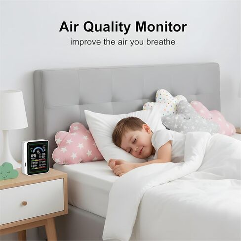 10 in 1 Smart Air Quality Monitor Indoor,Carbon Monoxide Monitoring,Co2 Detector,Professional Air Quality Test Kit with CO2 | CO | TVOC | HCHO | Temp | AQI | PM2.5 | PM0.3 | PM10 in Kuwait