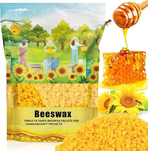 Cargen Yellow Beeswax Pellets- 430g (0.95lb) Bees Wax Pellets Triple-Filtered Organic Beeswax Pellets Cosmetic Grade for DIY Beewax Candles Skin Care Lip Balm Soap Lotion in Kuwait