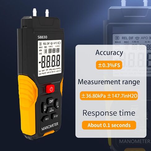 مقياس ضغط الهواء الرقمي، +/- 36.80 كيلو باسكال 147.7 بوصة ارتفاع 20 مقياس ضغط ثنائي المنفذ، مقياس الضغط التفاضلي لأنظمة تكييف الهواء، قنوات التهوية، التدفئة والتهوية وتكييف الهواء، جهاز اختبار ضغط الغاز in Kuwait