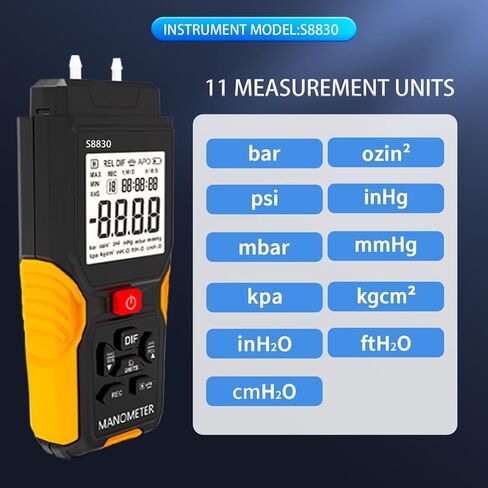 مقياس ضغط الهواء الرقمي، +/- 36.80 كيلو باسكال 147.7 بوصة ارتفاع 20 مقياس ضغط ثنائي المنفذ، مقياس الضغط التفاضلي لأنظمة تكييف الهواء، قنوات التهوية، التدفئة والتهوية وتكييف الهواء، جهاز اختبار ضغط الغاز in Kuwait
