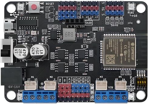 لوحة تطوير Maker-ESP32، مشغل محرك 3.5 أمبير (4 DC/2 Stepper/4 Servo)، واي فاي وبلوتوث 2.4 جيجا هرتز، وحدة تحكم دقيقة ESP32-WROOM-32E، متوافق مع LEGO، دعم Arduino وMicroPython للروبوتات DIY STEM in Kuwait