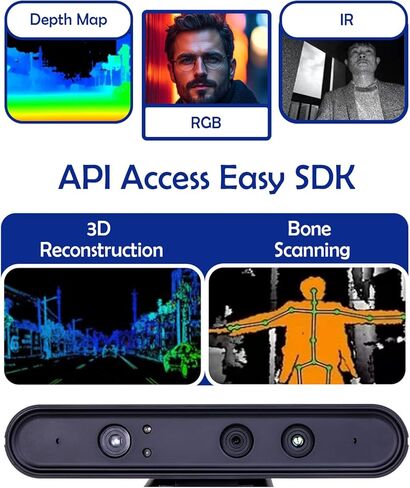 Astra Pro 3D Depth Camera Indoor ±3mm Accuracy, 8m Max Range, Multi-Camera Sync, ROS1/2 Robot Part for Robotics Research, AI Vision, SLAM, 3D Scanning in Kuwait