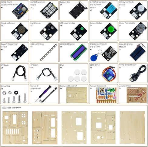 مجموعة LAFVIN IOT ESP32 Smart House Starter تدعم التعرف على الصوت والتحكم في التطبيقات المتوافقة مع Arduino IDE مع برنامج تعليمي in Kuwait