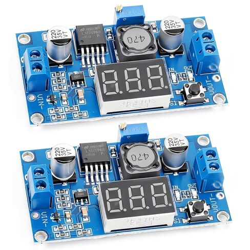 LM2596 DC-DC Buck Converter 3A Adjustable Step Down Power Supply Module with LED Voltmeter Display, 4V-40V to 1.25V-37V Voltage Regulator for DIY Projects (2-Pack) in Kuwait