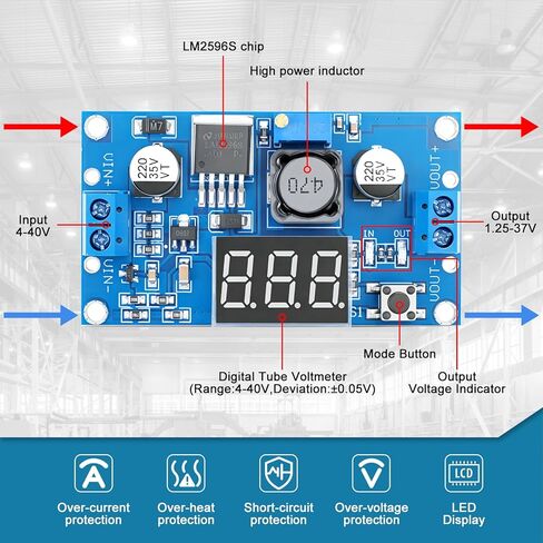 LM2596 DC-DC Buck Converter 3A Adjustable Step Down Power Supply Module with LED Voltmeter Display, 4V-40V to 1.25V-37V Voltage Regulator for DIY Projects (2-Pack) in Kuwait