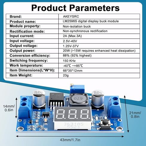 LM2596 DC-DC Buck Converter 3A Adjustable Step Down Power Supply Module with LED Voltmeter Display, 4V-40V to 1.25V-37V Voltage Regulator for DIY Projects (2-Pack) in Kuwait