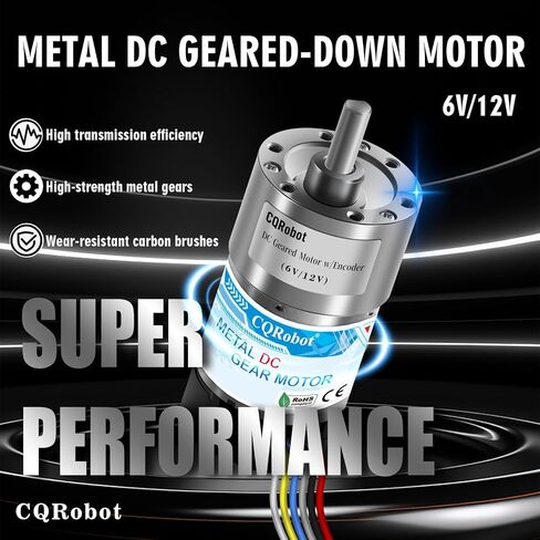 CQRobot 30:1 Metal DC Geared-Down Motor 37Dx67.5L mm 6V/12V, with 64 CPR Encoder and Bracket. 6V-7W-115RPM-7.5 kg.cm(104 oz.in), 12V-12W-330RPM-14 kg.cm(194 oz.in), D-Shaped Output Shaft 16mm. in Kuwait