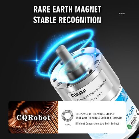 CQRobot 30:1 Metal DC Geared-Down Motor 37Dx67.5L mm 6V/12V, with 64 CPR Encoder and Bracket. 6V-7W-115RPM-7.5 kg.cm(104 oz.in), 12V-12W-330RPM-14 kg.cm(194 oz.in), D-Shaped Output Shaft 16mm. in Kuwait