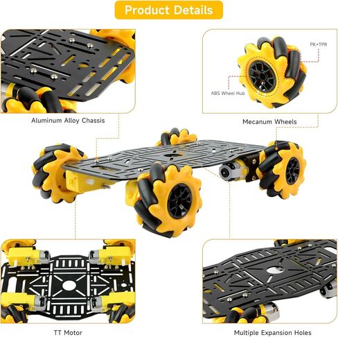 4WD Mecanum Wheel Robot Chassis Car Kit 360° Omnidirectional Movement with Metal Chassis and TT Motor Robot Building Platform Robot Car DIY Kit for Arduino/Microbit/Raspberry Pi (Unassembled) in Saudi Arabia