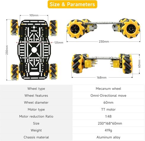4WD Mecanum Wheel Robot Chassis Car Kit 360° Omnidirectional Movement with Metal Chassis and TT Motor Robot Building Platform Robot Car DIY Kit for Arduino/Microbit/Raspberry Pi (Unassembled) in Saudi Arabia