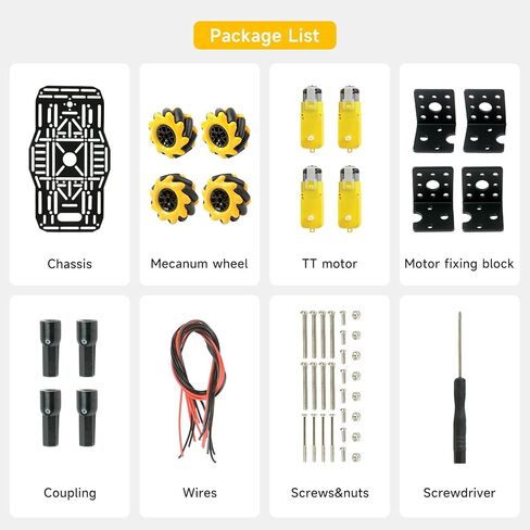 4WD Mecanum Wheel Robot Chassis Car Kit 360° Omnidirectional Movement with Metal Chassis and TT Motor Robot Building Platform Robot Car DIY Kit for Arduino/Microbit/Raspberry Pi (Unassembled) in Saudi Arabia