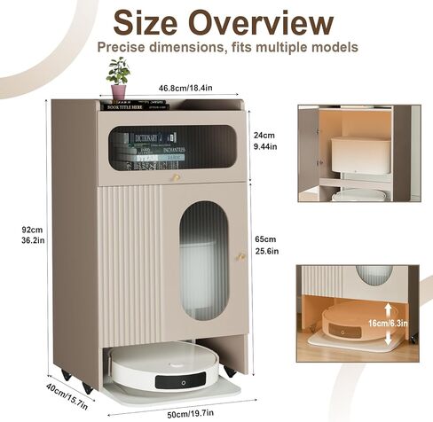 Robot Vacuum Stand Cabinet with Wheels, Hidden Storage Cabinet for Robot Vacuum Cleaner, Wood Storage Cabinet for Living Room, Kitchen, Easy Water Changing in Kuwait