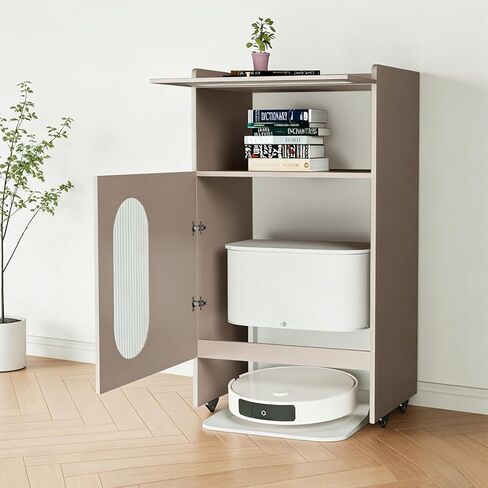 Robot Vacuum Stand Cabinet with Wheels, Hidden Storage Cabinet for Robot Vacuum Cleaner, Wood Storage Cabinet for Living Room, Kitchen, Easy Water Changing in Kuwait