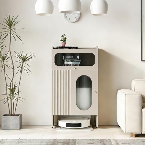 Robot Vacuum Stand Cabinet with Wheels, Hidden Storage Cabinet for Robot Vacuum Cleaner, Wood Storage Cabinet for Living Room, Kitchen, Easy Water Changing in Kuwait