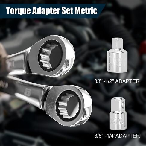 مجموعة محول عزم الدوران 12 قطعة مترية، تتضمن 10، 11، 12، 13، 14، 15، 16، 17، 18، 19 ملم، 12 نقطة نهاية صندوق مفتاح عزم الدوران محول تمديد 3/8 بوصة، مع محولات محرك 1/2 بوصة + 1/4 بوصة in Kuwait