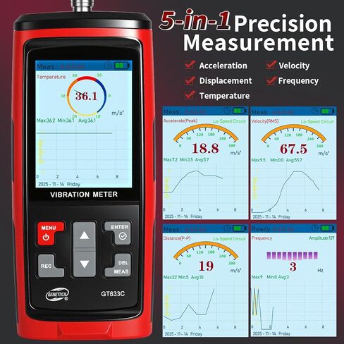 Portable Digital Vibration Meter, with TFT Smart Screen 397000 Data Storage for Accurate Measurement of Acceleration Velocity Displacement Frequency Temperature in Kuwait