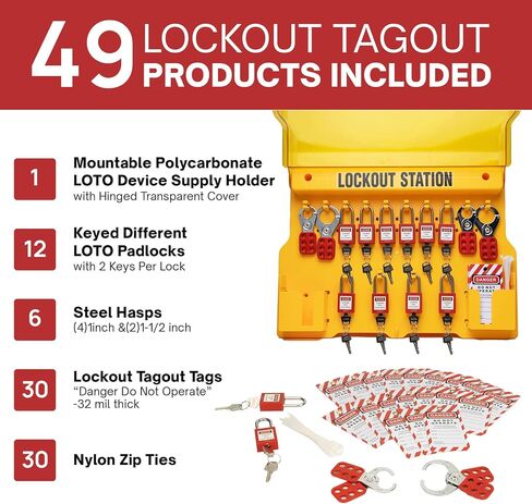 محطة تاجوت للقفل من TAEGIQ مع أجهزة لوتو، لوحة أدوات قفل الخروج، مجموعة أقفال أمان مكونة من 12 قطعة، 6 مشابك لوتو، 30 علامة لا تعمل للامتثال لإدارة السلامة والصحة المهنية in Kuwait