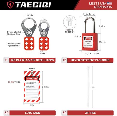 محطة تاجوت للقفل من TAEGIQ مع أجهزة لوتو، لوحة أدوات قفل الخروج، مجموعة أقفال أمان مكونة من 12 قطعة، 6 مشابك لوتو، 30 علامة لا تعمل للامتثال لإدارة السلامة والصحة المهنية in Kuwait