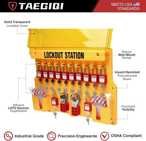 محطة تاجوت للقفل من TAEGIQ مع أجهزة لوتو، لوحة أدوات قفل الخروج، مجموعة أقفال أمان مكونة من 12 قطعة، 6 مشابك لوتو، 30 علامة لا تعمل للامتثال لإدارة السلامة والصحة المهنية in Kuwait